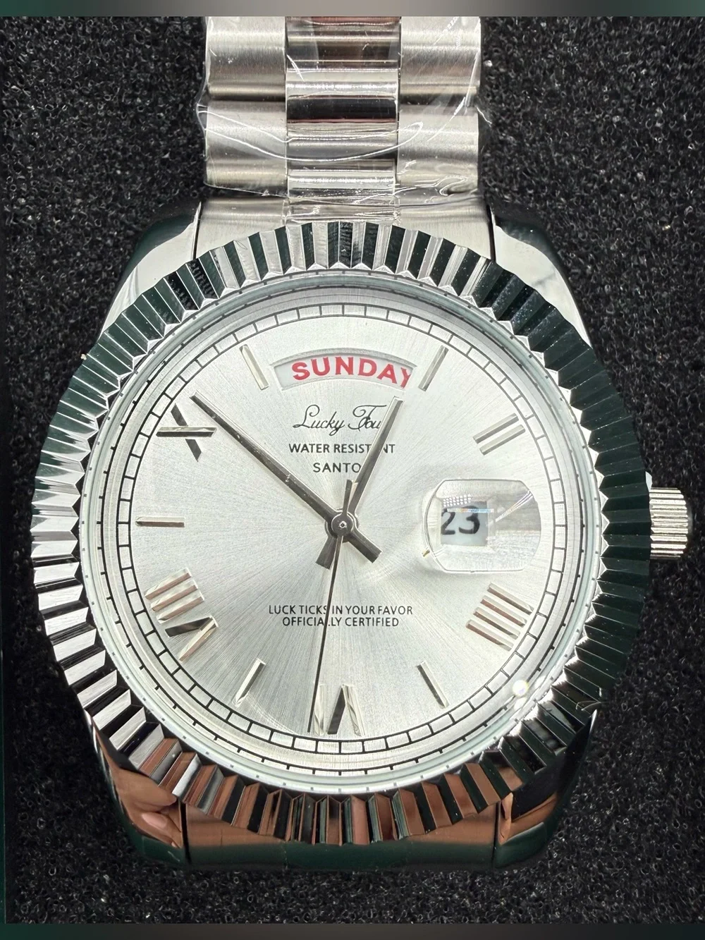Lucky Fours Santos Pearl Silver 40mm Stainless Steel Watch New